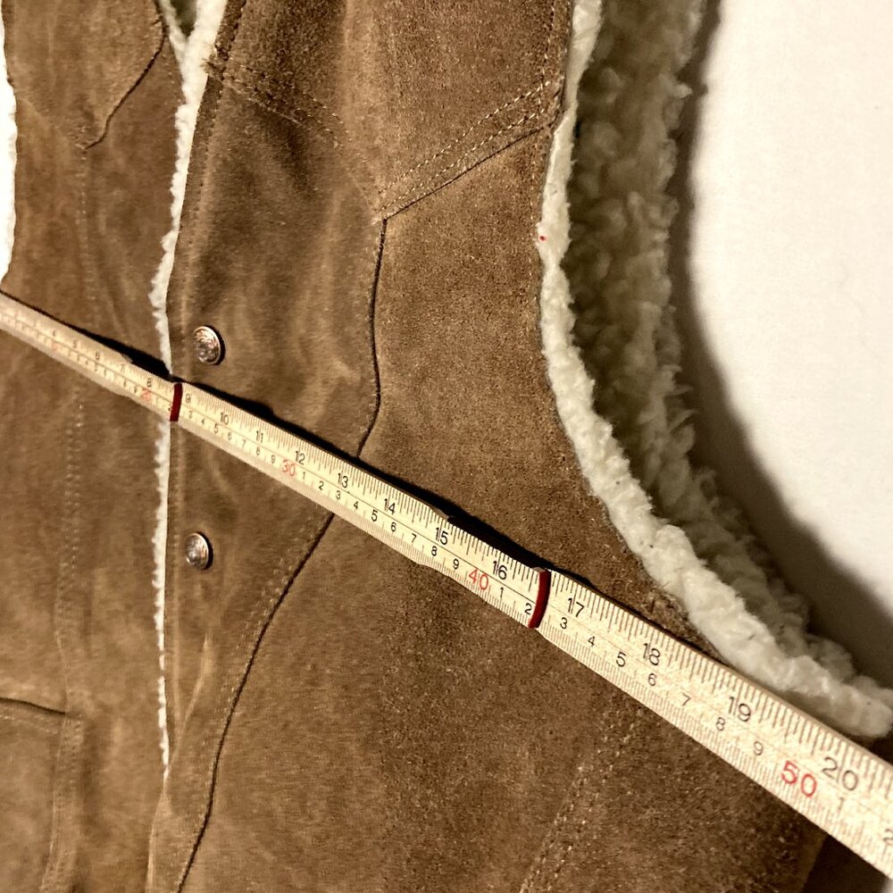 Mens Vintage STEER BRAND Suede Leather Sherpa Vest - Brown Size L Made in USA - Picture 5 of 16